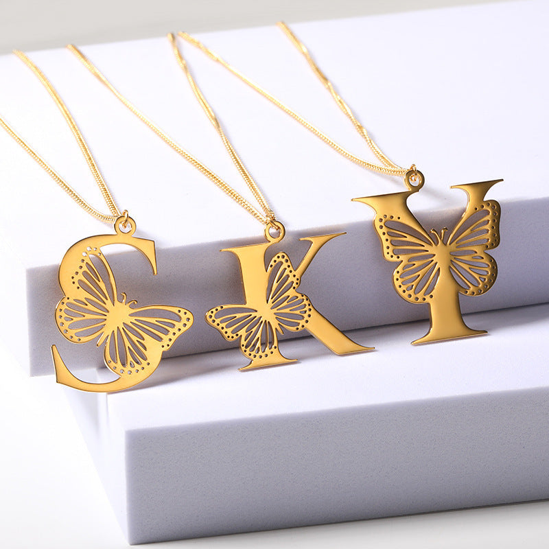 Signature Letter Butterfly Necklace