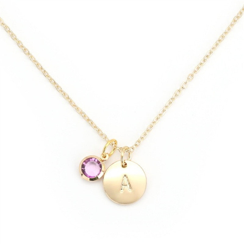 Block Letter Pendant Necklace with Gem