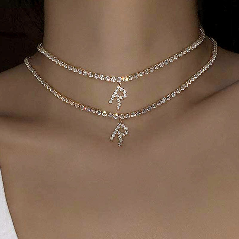 Crystal Block Letter Necklace